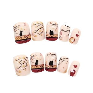Lot de 24 faux ongles courts carrés à presser pour l'automne et l'hiver, motif chat noir mignon et branche, pour le commerce international transfrontalier - Product Image 5