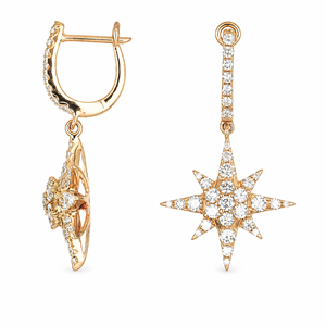 18K Gold Multi-Tone Star Design Pave <b>Diamond</b> <b>Dangle</b> <b>Earrings</b> Luxury Jewelry Hypoallergenic Women Accessory - Product Image 5