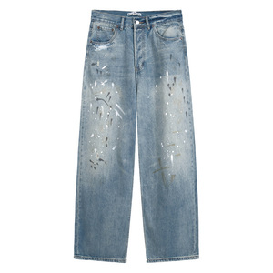 Jean Biker Y2K Vintage en Denim Extensible pour Homme, Coupe Ample, Déchiré, Orné de Strass, Respirant, Quatre Saisons, Style Urbain - Product Image 6