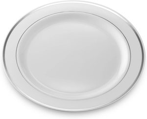 卸売高級プラスチック食器セット ホワイトゴールドチャージャープレート リム付き食器 結婚式＆ディナー用 - Product Image 5