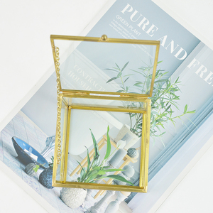 Box Glass Brass European Luxury Gold Cosmetic Storage Trinket Box Glass Jewelry Box With Brass Frame