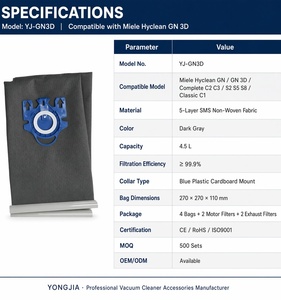 Bolsa de Filtro de Tela SMS para Aspiradora Manual Reutilizable, Personalizada OEM/ODM, Repuestos y Accesorios para Mieles <span class=keywords><strong>Hyclean</strong></span> <span class=keywords><strong>GN</strong></span> 3D - Product Image 3