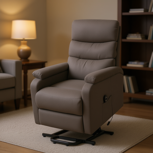 Fauteuil inclinable massant électrique en tissu taupe avec télécommande, design contemporain, structure métallique, rembourrage en mousse - Product Image 2