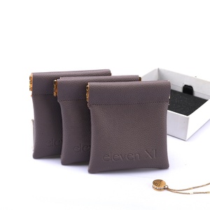 8*8 Cm Custom Logo Pu Leather Jewelry Pouch Cosmetic <b>Mini</b> Watch Ring Packaging Bag Storage Gift Leather Pouch - Product Image 1