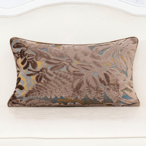 Fodera per cuscino rettangolare Alerfa Luxury Farmhouse 12x20 pollici in velluto tagliato marrone con ricamo a foglia d'acero per la casa - Product Image 2