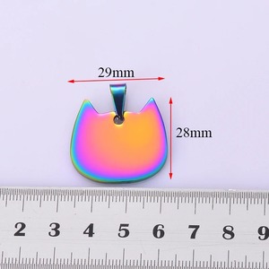 Pendentif tête de chat mignon en acier inoxydable, 5 couleurs, disque d'identification |   Breloque unisexe double face polie pour la fabrication de bijoux et colliers - Product Image 3