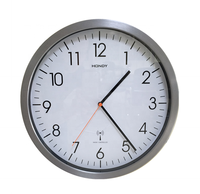 Jam dinding Analog kontrol Radio bulat aluminium 12 inci dengan HD-1688 gerakan Sweep Super senyap