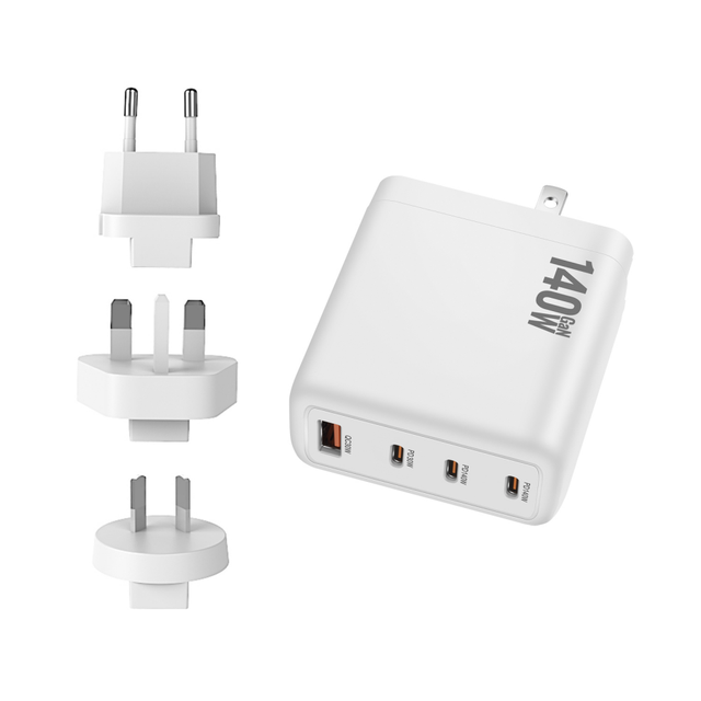 140W GaN 4-Port Wall Charger PD3.1 USB-C Fast Charging Adapter with 30W QC USB-A Port Charger for Laptop iPhone & Smart Devices