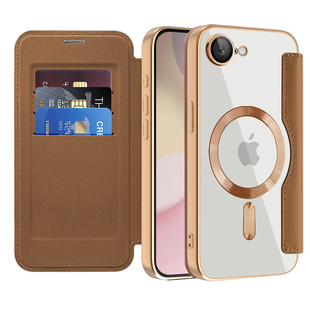 Golden Color Business Style Magnetic Leather Protective Flip Phone Cover Case for iPhone 17 16E 15 Pro Max Case with Card Holder