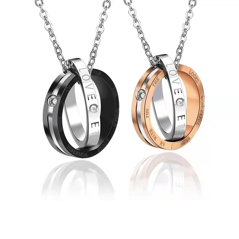 YWLY Two Rings Stainless Steel Pendant Necklace for Couples
