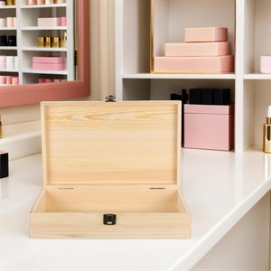 Natural Wooden Storage Box with Hinged Lid and Front Clasp Pine Wood Box Wood Glass Top Enclosed <b>Display</b> <b>Case</b> - Product Image 6