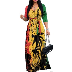 Thanh Lịch Jamaica Cờ Jamaica Tye Dye Mô Hình Phụ Nữ Của Maxi Dresses Mùa Hè Giản Dị V Cổ Tie Eo In Hoa Dài Ăn Mặc <span class=keywords><strong>S</strong></span>-5XL - Product Image 3