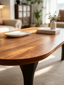 Mesa de Centro de Madera Maciza con Forma de Nube, Patas Cónicas Negras, Estilo Japonés Minimalista, Mesa de Té para Sala de Estar - Product Image 2