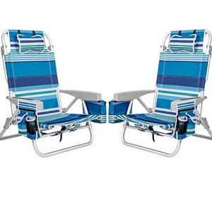 Lot <span class=keywords><strong>de</strong></span> 2 chaises <span class=keywords><strong>de</strong></span> plage pliantes extra larges en aluminium, inclinables à 5 positions, avec sac isotherme, porte-gobelet et téléphone, et <span class=keywords><strong>barre</strong></span> porte-serviettes - Product Image 1