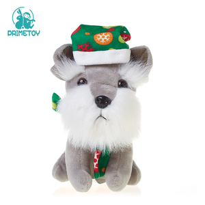 Al por mayor de encargo realista lindo <span class=keywords><strong>schnauzer</strong></span> perro de peluche de juguete de peluche con sombrero de Navidad - Product Image 1