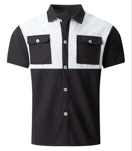 Camisa de manga corta informal con botones de cuatro filas y cuello de polo de punto gofrado de verano para <span class=keywords><strong>hombre</strong></span> - Product Image 1