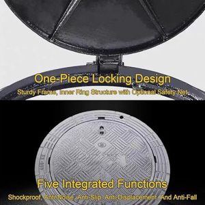 Coperchio per Pozzetto <span class=keywords><strong>in</strong></span> Ghisa Divino, Resistente, per Vialetti e Fosse Settiche, con Base, Rotondo, Nero, Antiscivolo, per Ispezione - Product Image 3