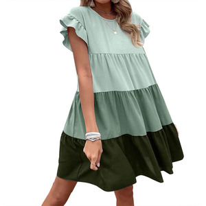 Printemps et été <span class=keywords><strong>2022</strong></span> nouvelle mode de loisirs polyvalente couleur feuille de lotus assortie col carré élégant grande robe balançoire - Product Image 1