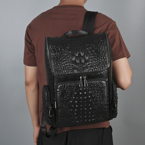 Sac à dos en cuir véritable pour homme, motif crocodile, noir, 20L, sac d'affaires, sac de voyage, imperméable, sac pour ordinateur portable - Product Image 2