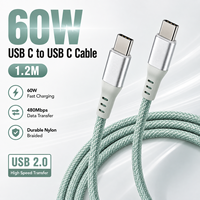 Câble de charge rapide USB Type-C 1,2 m 60 W PD 5 A, câble de synchronisation de données USB 2.0 tressé en nylon pour appareils mobiles, OEM ODM en gros
