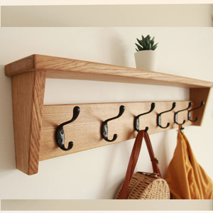 Móc Treo Áo Khoác Kệ Gỗ Sồi Nguyên Khối Tùy Chỉnh Giá Treo Áo Khoác Treo Tường Hành Lang Hoặc Phòng Bùn Có Kệ - Product Image 5