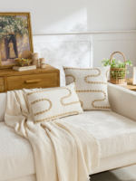 Housse de coussin moderne minimaliste, taie d'oreiller brodée abstraite ondulée, en toile de coton crème, pour canapé de salon