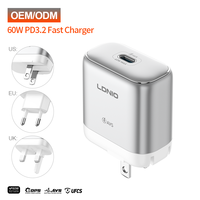 Adaptador de Corriente LDNIO Q20 con Enchufe EU/UK/US, Directo de Fábrica, 60W 20V, PD 3.2, PPS, UFCS, Cargador de Viaje Global