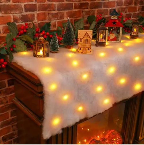 150*40 CM LED drapeau de table ornement de Noël couverture de neige lumière LED chemin de table illuminé fausse décoration de neige