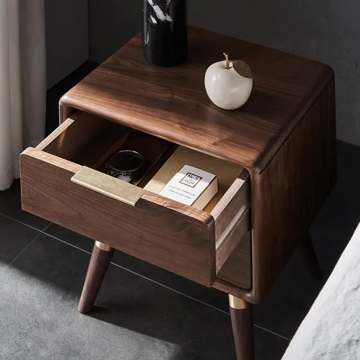 I6021 Light luxury modern bedroom furniture solid black walnut wood bedside table nightstand with 2 drawers