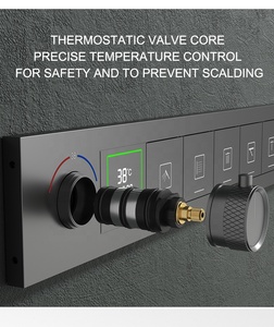 Moderno Grifo de Ducha Termostático de Latón para Baño con Cabezal de Ducha LED de 25x13 pulgadas con Efecto Lluvia y Cascada, Empotrable en Techo, Dorado - Product Image 6