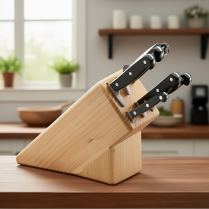 Portacoltelli classico con 3 coltelli, set di stoccaggio in legno per uso in cucina - Product Image 3
