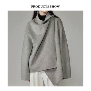 <span class=keywords><strong>Abrigo</strong></span> <span class=keywords><strong>de</strong></span> lana <span class=keywords><strong>de</strong></span> doble cara estilo capa informal gruesa respetuosa con el medio ambiente hecha a mano, ajuste holgado, cierre <span class=keywords><strong>de</strong></span> botón <span class=keywords><strong>de</strong></span> tela corta, calidez <span class=keywords><strong>de</strong></span> invierno - Product Image 2