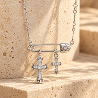 Collier croix ARNAN en laiton avec pendentif double croix épingle de sûreté, style vintage, unisexe, bijoux assortis pour couple, vente en gros, cadeaux d'anniversaire
