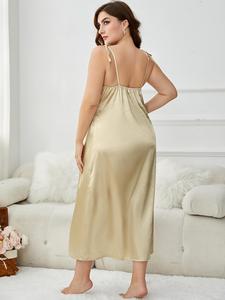 Factory Custom Design Plain Nightgown Plus Size Sleepwear <b>Satin</b> Backless Nightwear Long Dress Pajama - Product Image 3