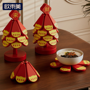 Money <b>Tree</b> Heat Insulation Mat Red Foldable Cup Bowl Mat New Chinese Style <b>Table</b> Decoration Gift - Product Image 1
