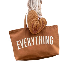 Extra Oversized Large Custom Logo Printing Blank <b>Big</b> Shopping <b>Bag</b> Featuring Embroidery Feathers Chains Pearl Canvas Tote <b>Bag</b> - Product Image 1