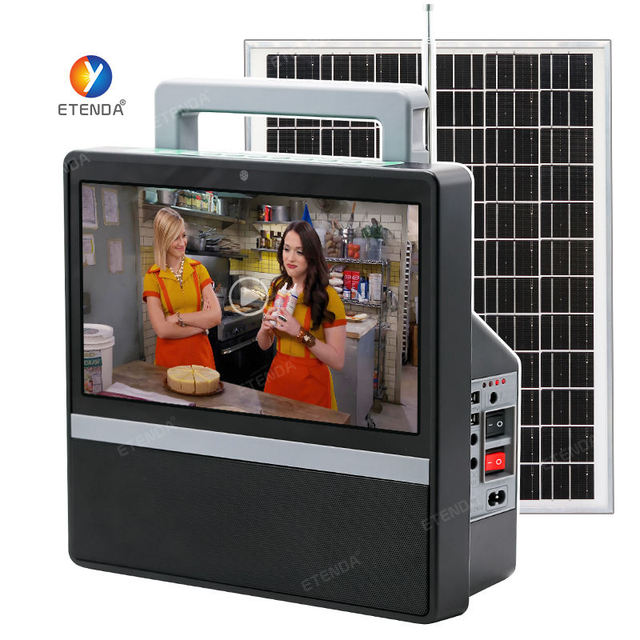 All-in-One Solar TV Kit with 12V Battery, 16V Solar Panel, USB Cable, and DC Ports for Off-Grid Power Solutions