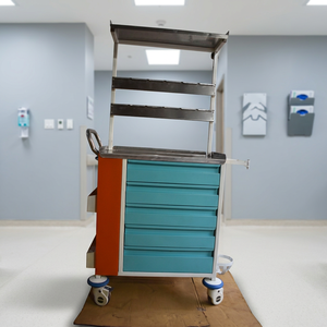 Muebles médicos con marco naranja, carrito de hospital con ruedas y cajones, carrito auxiliar para uso médico de vendedor indio - Product Image 1
