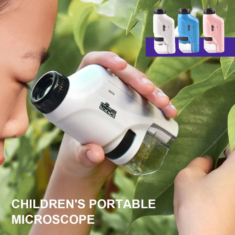 Mini Pocket Microscope Kit 60-120x Lab Handheld Microscope Battery With LED Light Kids Science Microscope