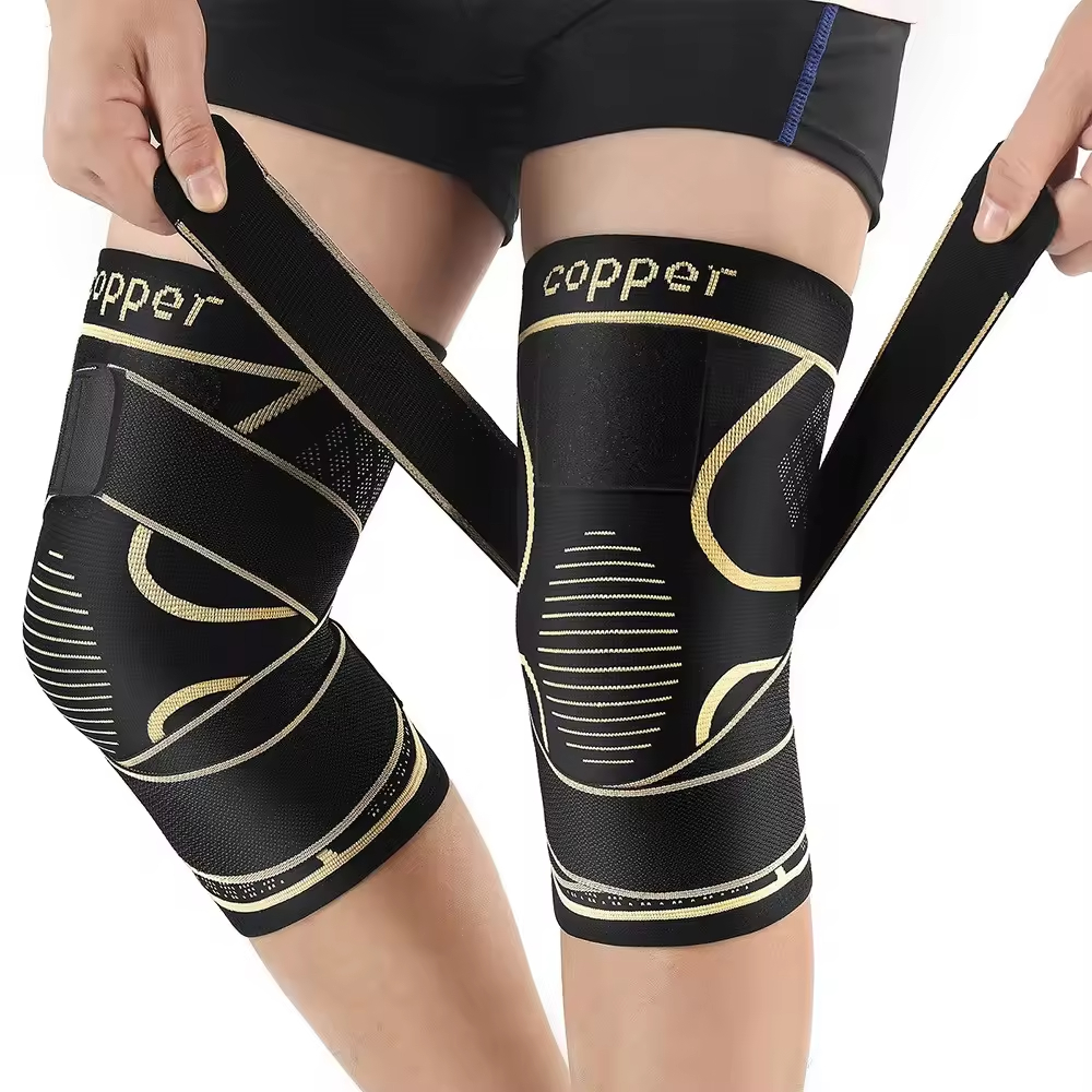 OEM Logo Compression Copper Knee Braces With Strap Sleeve Copper Knee Sleeves With Compression Straps