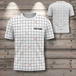 Camicia a griglia minimalista personalizzata con nome personalizzato, motivo a cuore EKG, regalo di San Valentino, stampa integrale unisex - Product Image 1