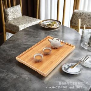 Plateau à thé en bambou Lu Xu, plateau de service rectangulaire en bois, style simple pour le thé, les fruits, le pain, plat de style chinois - Product Image 2
