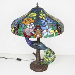 Abat-jour LED en verre coloré de 18 pouces Longhuijing pour lampe de table, style méditerranéen, base en forme de paon, universel AC - Product Image 2