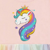 Robe décontractée pour petites filles, imprimé licorne, haut court en tricot, jupe en tulle dégradé arc-en-ciel, tenue de fête pour enfants