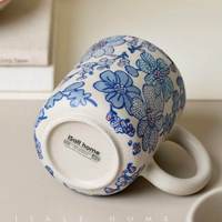 Cangkir Camellia Lukisan Minyak Embos Lukis Tangan Vintage Relief Tanaman & Bunga untuk Susu, Air, Teh Sore, Latte Art, Kopi