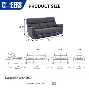 MANWAH cheer <span class=keywords><strong>Euro</strong></span> tissu rembourré 3 places canapé de salon inclinable manuel - Product Image 5