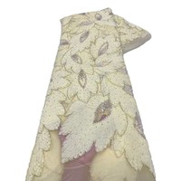 Tissu en dentelle 100% polyester brodé en 3D, orné de paillettes et de perles, pour robes de mariée et robes de soirée, largeur 150 cm, motif floral Lolita