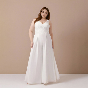TEENYEE-Robe de soirée en mousseline brodée à motifs floraux en dentelle, <span class=keywords><strong>pantalon</strong></span> palazzo large en deux pièces, <span class=keywords><strong>combinaison</strong></span> de robes de <span class=keywords><strong>mariée</strong></span> de plage - Product Image 4