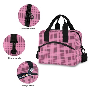 Sacs à lunch isothermes personnalisés avec motif Palaka rose hawaïen, sacs à lunch isothermes portables en nylon à carreaux pour femmes, petits sacs à lunch isothermes pour adultes - Product Image 5