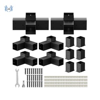 Kit de supports de pergola 4x4 Woodworks, extension d'angle 3 voies, revêtement en poudre noire, supports métalliques pour poutres en bois, clôture, abri de voiture